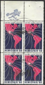 US #1340 Zip Code Block used. Hemisfair '68