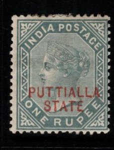 INDIA-PATIALA SG10 1885 1r SLATE OVPT IN RED MTD MINT