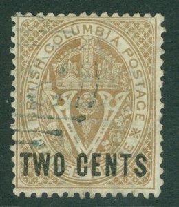 SG 28 Canada, British Columbia 1868-71. 2c brown, watermark CC. Very fine... 