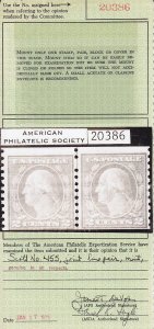 455 Line pair F-VF APS cert OG never hinged nice color cv $ 105 ! see pic !