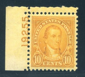 642 with plate #, 10¢ Monroe, PSE graded XF-Sup 95J NH certificate, SMQ $300