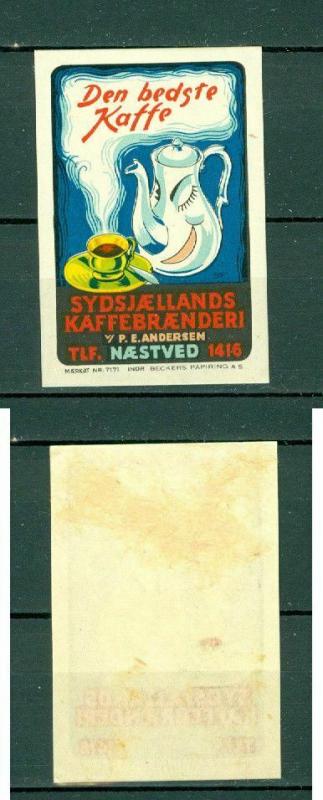 Denmark. Poster Stamp.The Best Coffee South Sjællands Coffee Roasting Næstved