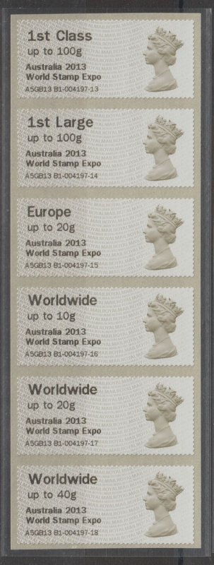 Great Britain Post & Go FS1-5 Type III 2013 QE2 VF MNH Australia 2013 Stamp Expo