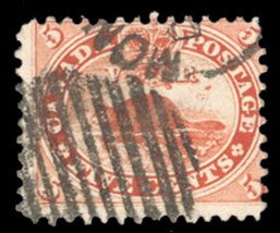 Canada #15 Cat$37.50, 1859 5c vermilion, used