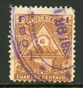 Nicaragua 1896 Seebeck 4¢ Coat of Arms Unwmk Postally Used B858 ⭐⭐⭐⭐⭐⭐