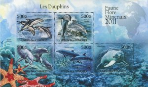 Comoro Islands MNH S/S Dolphins 2011 5 Stamps