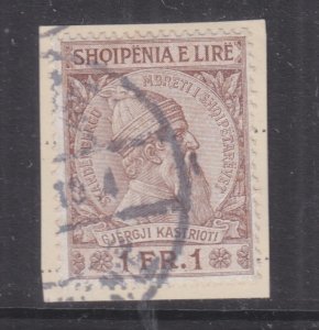 ALBANIA, 1913 Skanderbeg 50q. & 1f., used on pieces.