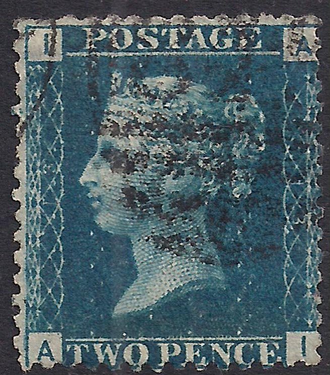 GB 1858 – 76 QV 2d Deep Blue ( A & I ) Victoria Plate 13 Used SG 47 ( R653 )