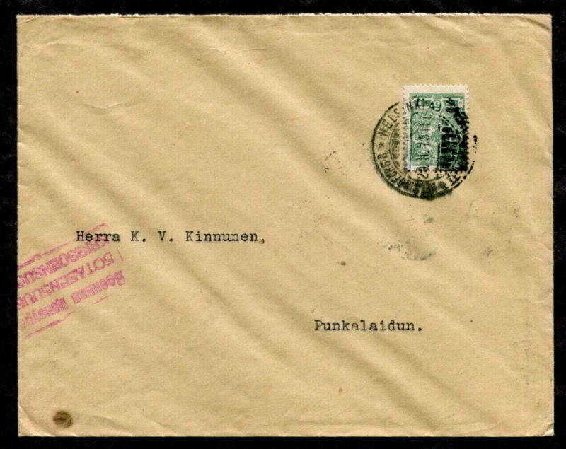 p375 - FINLAND 1915 CENSORED Cover. HELSINGFORS to PUNKALAIDUN