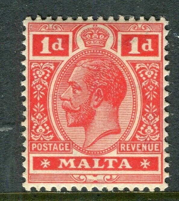 MALTA; 1914-21 early GV issue fine Mint hinged shade of 1d. value