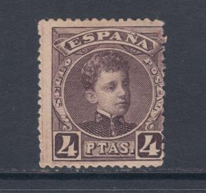 Spain Sc 285 MLH. 1901 4p dark violet King Alfonso II, Scarce