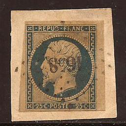 France  # 11  used  on  piece  with  plate flaw