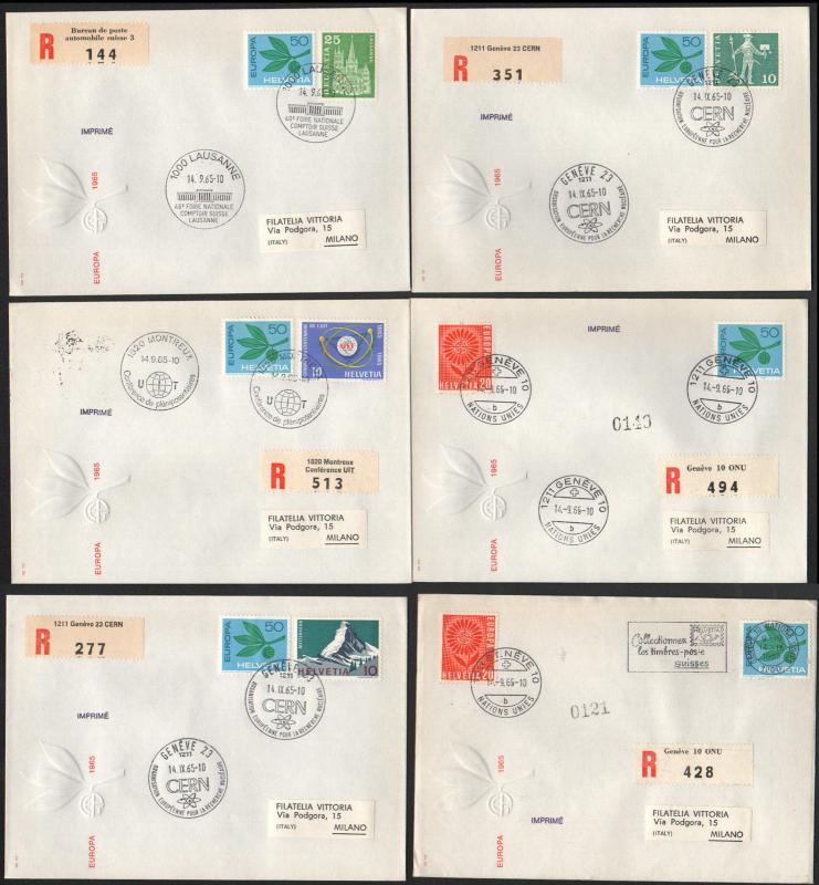 ZG-A189 SWITZERLAND - Europa Cept, 1965 6 Different Franking Fdc Covers