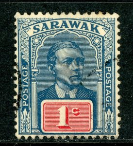 Sarawak 1928  Sir Charles Brooke 1¢ Blue & Rose Wmk Scott #79 VFU F277 ⭐⭐⭐⭐⭐⭐