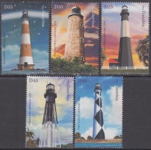 GAMBIA Sc# 2857-61 CPL MNH SET 5 AMERICAN LIGHTHOUSES