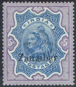 ZANZIBAR 1895 QV INDIA OVERPRINTED 5R