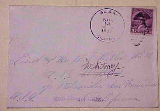 US GUAM  NOV 1932 TO USA SHIP