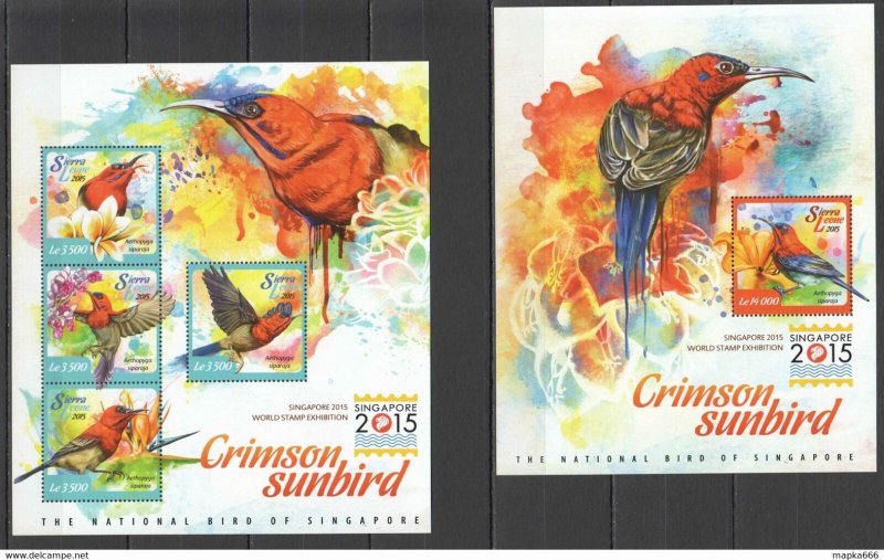 2015 Sierra Leone Fauna Birds Crimson Sunbird Singapore Exhibition 1+1St652
