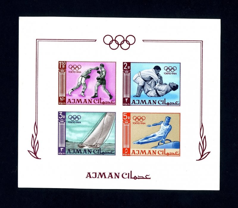 2 Ajman # 36b 1964 Olympics Imperforate NH Souvenir Sheets