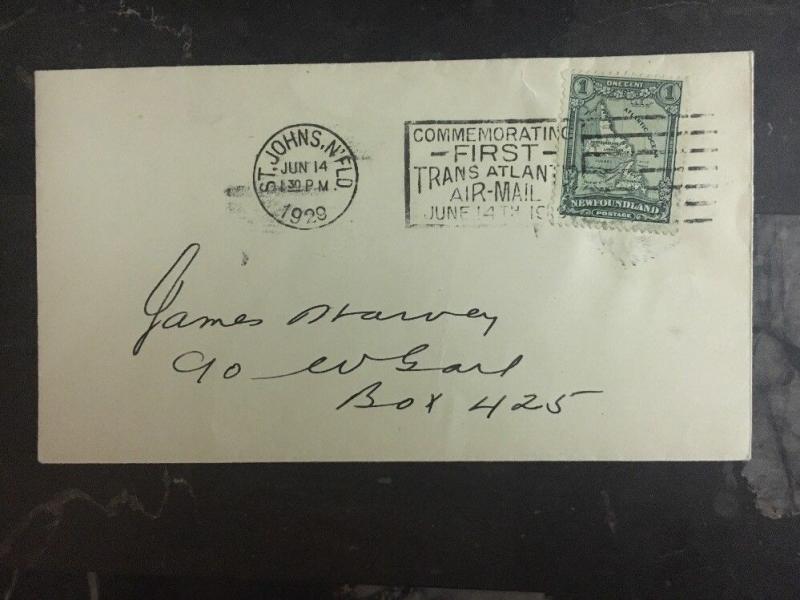 1929 St Johns Newfoundland Cover The 1st Transatlantic Airmail Cancel