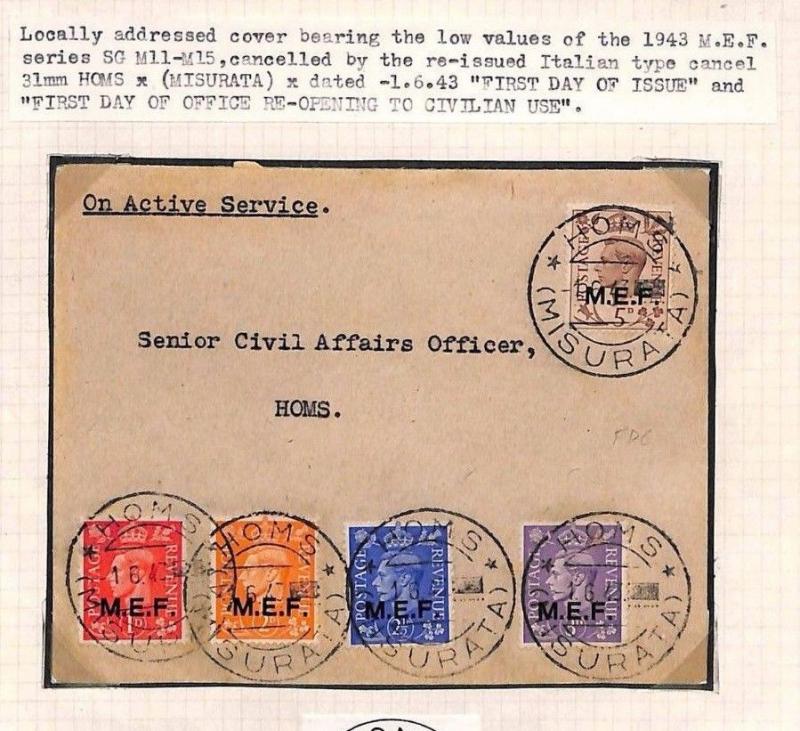 BOIC FDC 1943 *MEF* KGVI Issues Tripolitania *Homs* WW2 First Day Cover MS3292