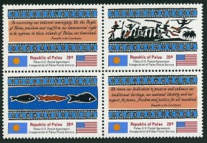 Palau 1-4a block,MNH.Michel 1-4 vbl. Independence,Traditional Drawing,1983.