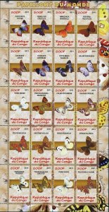 Congo Butterflies of the World Exotic Insects Souvenir Sheet of 20 Stamps Mint N