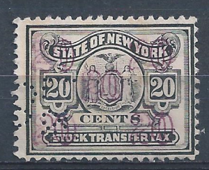 State of New York Stock Transfer Tax 20 Cents Used