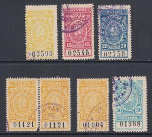 Argentina, Santa Fé, Forbin 65B/94B used 1899-1900 Municipal Tax Fiscals, 6 diff