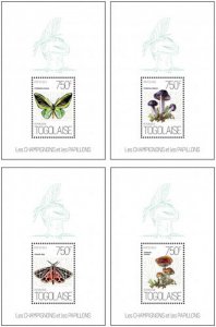 Togo - Mushrooms - Butterflies - Grammia virgo - 4 Sheetlet Set - 20H-685