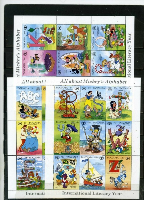 TANZANIA 1990 DISNEY MICKEY'S ALPHABET 3 SHEETS OF 9 STAMPS MNH 