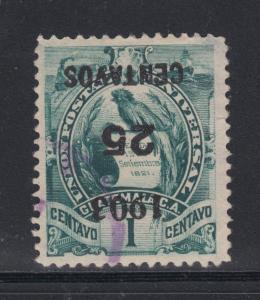 Guatemala Sc 124a used. 1903 Inverted 25c Surcharge on 1c green, perf thin