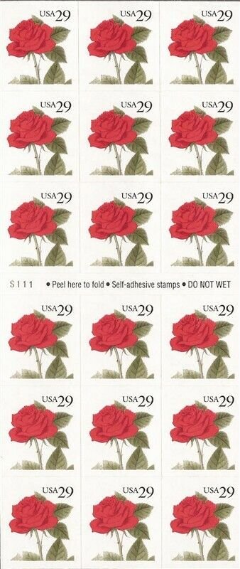 US Stamp - 1993 Red Rose - Booklet Pane of 18 Stamps #2490a