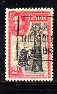 CEYLON #278  1944 2c KING GEORGE VI & TAPPING RUBBER TREE        F-VF  USED