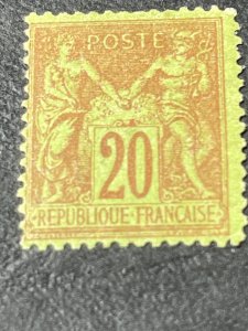 FRANCE # 98a-MINT/HINGED---***TONED GUM***---RED---SINGLE----1884