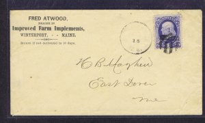 SCOTT# 134 ON MAINE COVER FANCY SHIELD CANCEL WINTERPORT PMK. 1870-1871