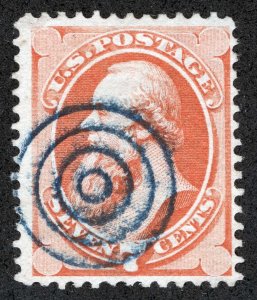 US Sc 149 Vermilion 7¢ 1870 NBNCo. Prntg Blue 4 Ring Target Cancel Well Centered