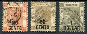 Hong Kong QV 1885 o/p’s X 3, SG40/42, Cat 150 pound, 20c, 50c & 1 dollar, n...