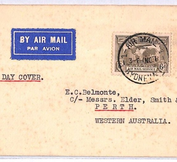 AUSTRALIA 1931 FDC 6d Air Mail *First Day Cover* 4/11/31 ASCS Cat $700 AUD YM248