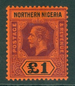 SG 52 Northern Nigeria 1904-09. £1 purple & black/red. Very lightly mounted mint