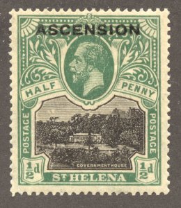 Ascension Scott 1 Unused LHROG - 1922 St Helena Overprint - SCV $8.00