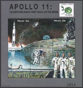 Palau 517 af,518-521 sheets, MNH. Apollo 11, 30th Ann. 1999.