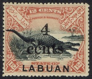 LABUAN 1904 SMALL 4 CENTS OVERPRINTED CROCODILE 12C