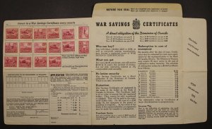 CANADA REVENUE FWS6//FWS14 USED WAR SAVINGS STAMPS ON APPLICATION FORM