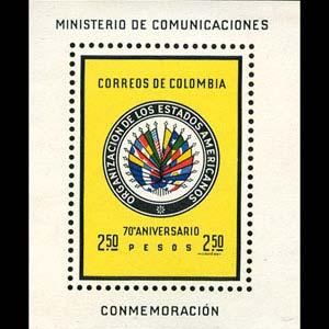 COLOMBIA 1962 - Scott# 744 S/S OAS-Flags NH