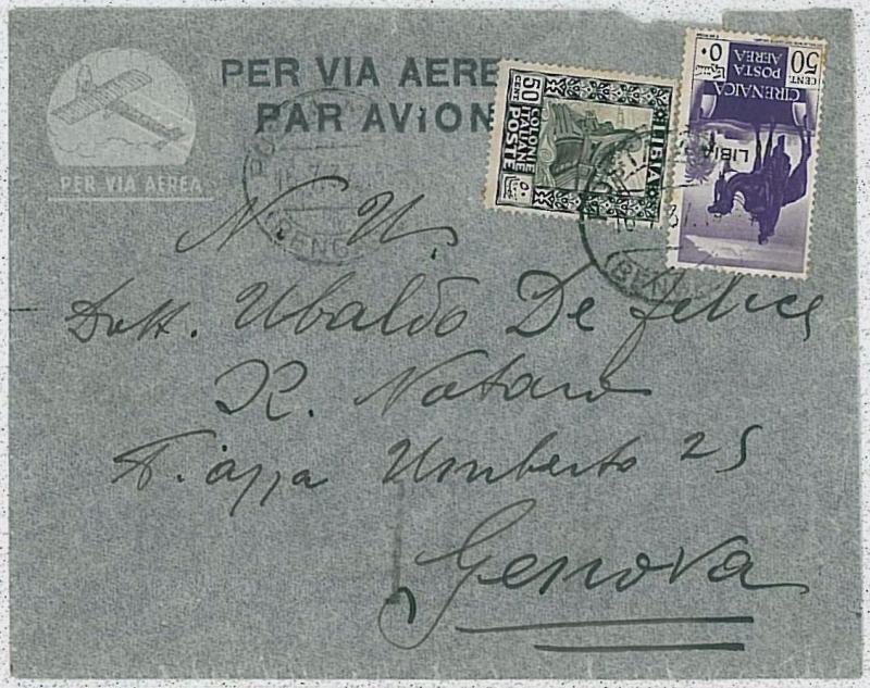 36497 Postal History LIBIA LYBIA Airmail Envelope BENGAZI - GENOA-