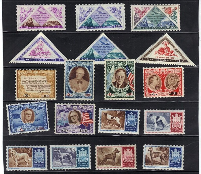 SAN MARINO 1950's COLL OF 38 MINT Sc 375-84 C57G-I, C51I-K C82-7 242-255 MINT H.