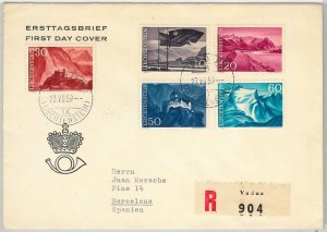 46431-LIECHTENSTEIN - POSTAL HISTORY-REGISTERED FDC COVER to SPAIN 1959 Mountains-