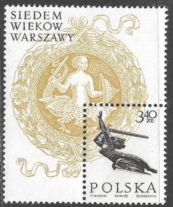 POLAND 1965 3.40z WARSAW Anniversary Issue Sc 1342 MNH Mermaid