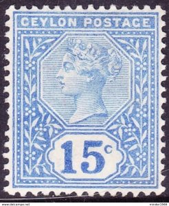 CEYLON 1899 QV 15 cents Blue SG261 MH